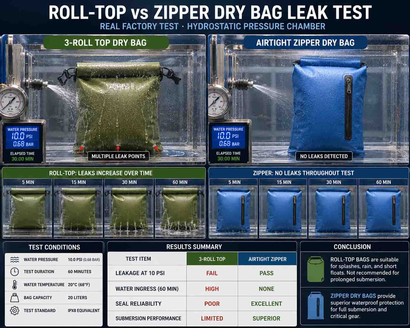 Roll-Top vs Zipper Dry Bag: Водоотпорниот мит експлодира